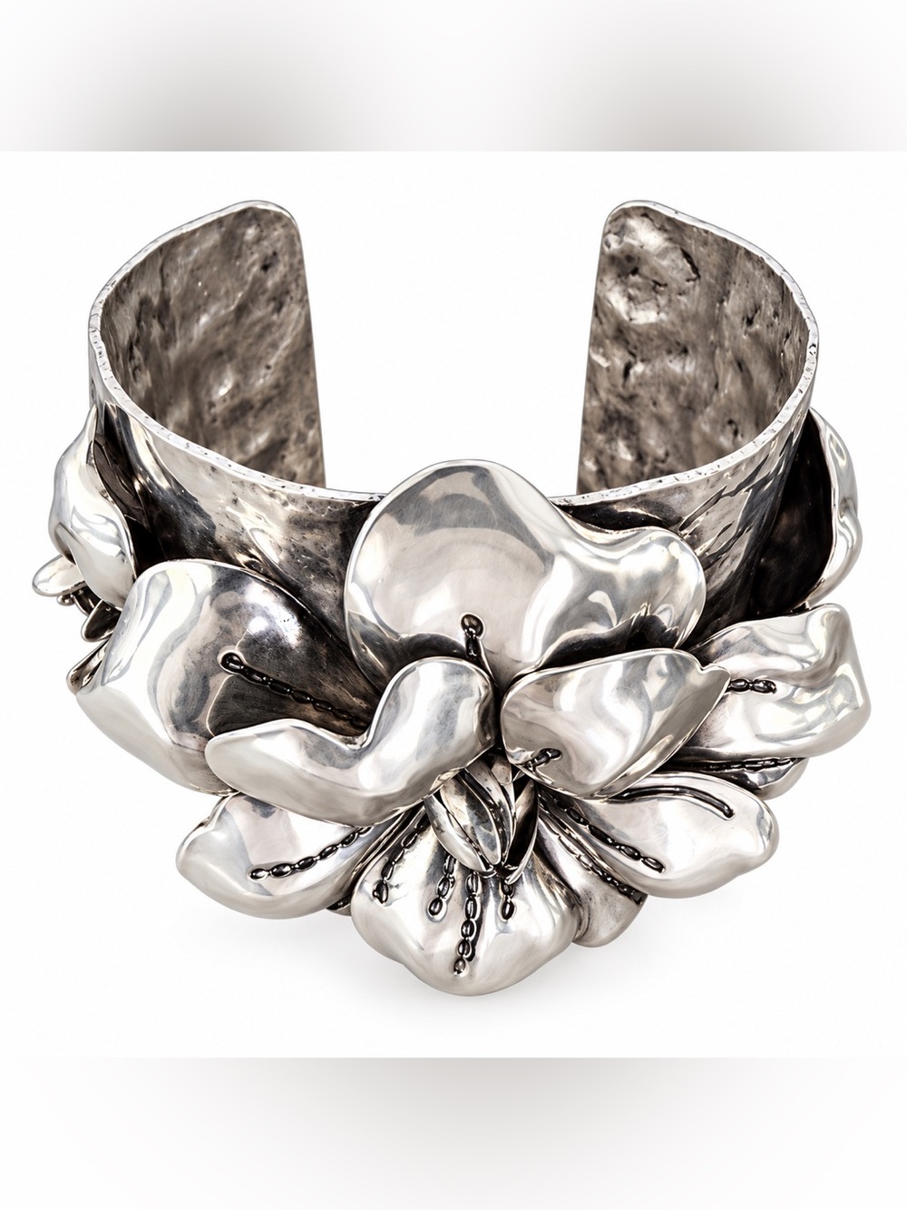 Silver Statement Floral Cuff Bracelet